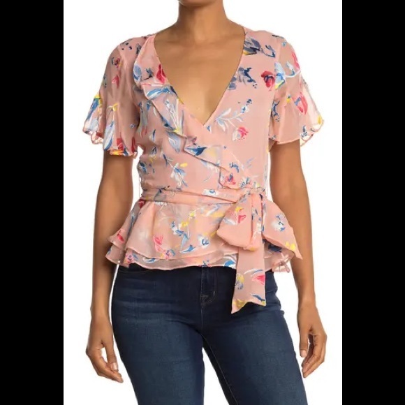 Tanya Taylor Tops - Tanya Taylor Bianka Flounce Wrap Front Top